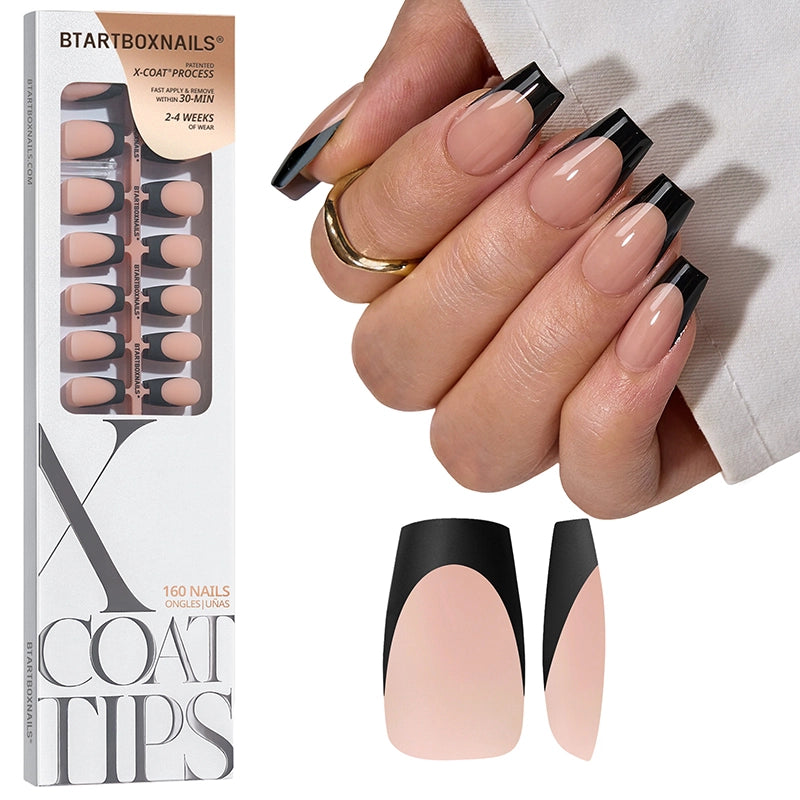 Black French Short Coffin Nails